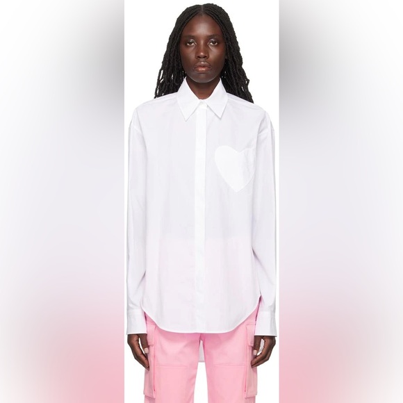 Moschino Jeans Heart Patch Cotton ShirtOff-White Button DownUS 4